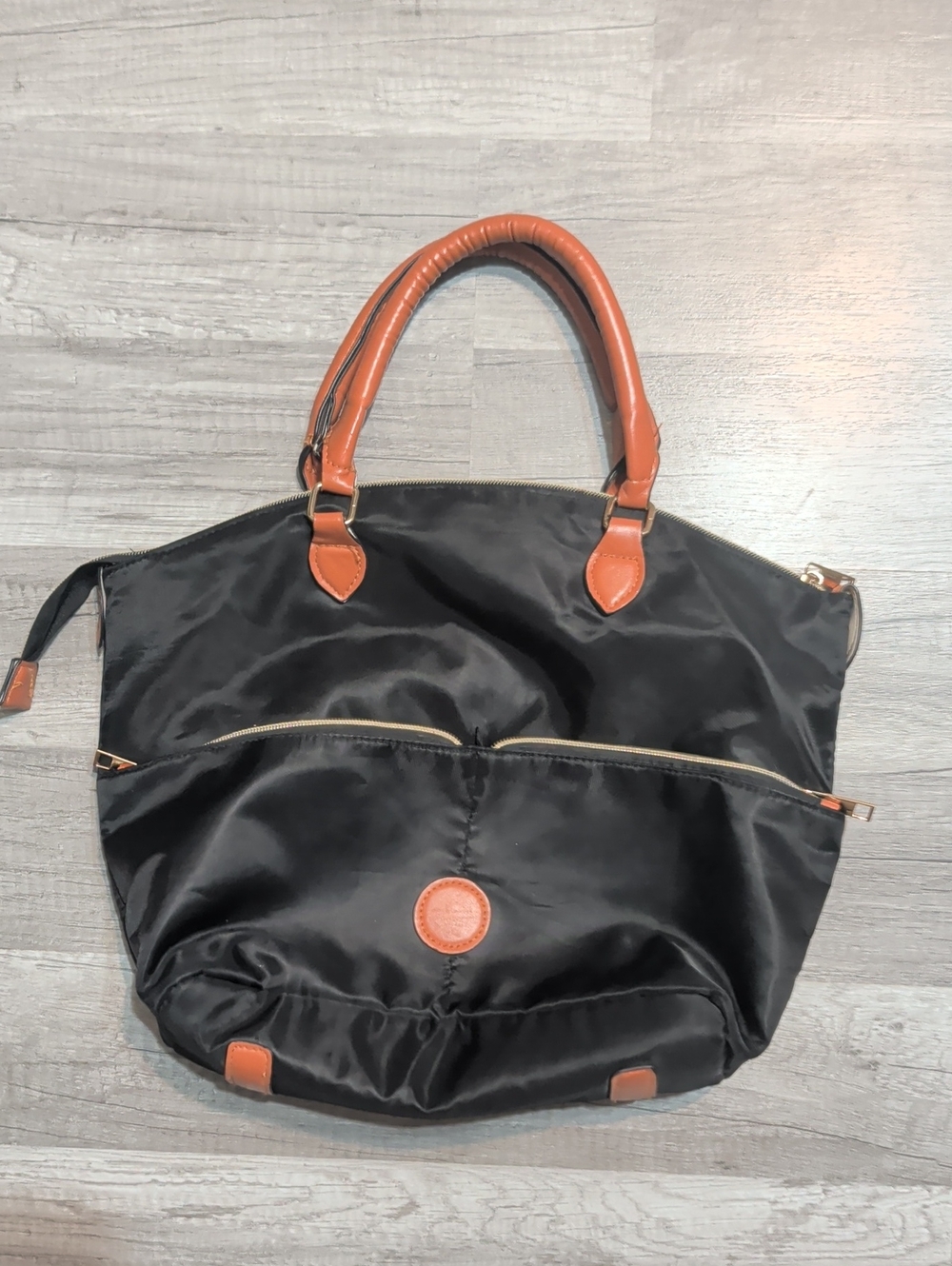 Black Tote Bag with Tan Accents - Classic Everyday Handbag